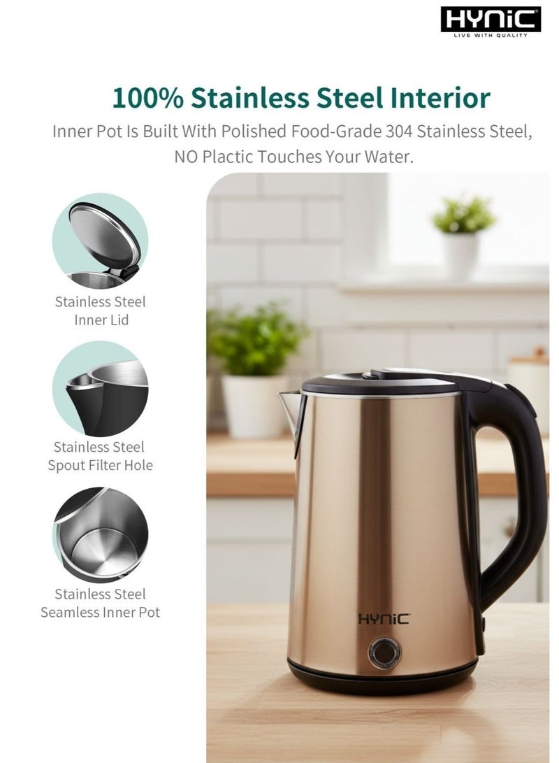 Hynic Double Wall Electric Kettle 1.8L | 1500W Fast Boiling Tea Kettle with 100% Stainless Steel Interior | Precise Temperature Control | Cool Touch Exterior | Cordless 360° Base & Auto Shut-Off | 2 Year Warranty - Image 4